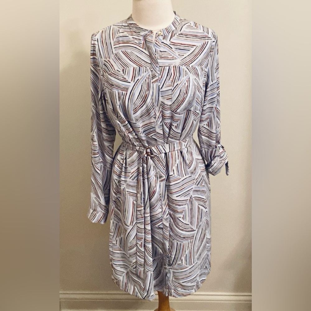 Apt. 9 Grey Purple Pattern SZ M Modern Chic Polished Sophisticated Career Dress